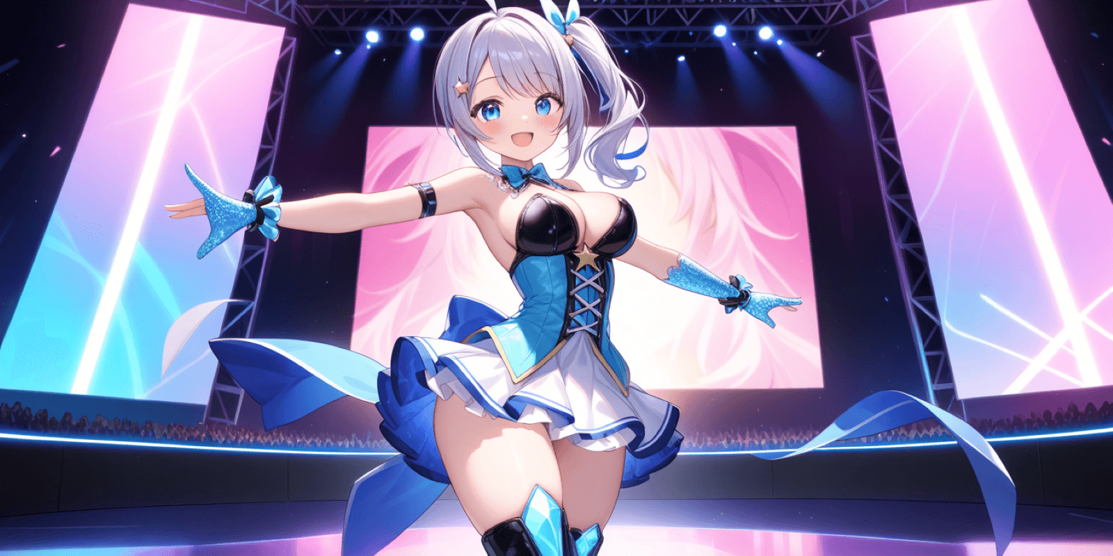 銀髪の少女が本を片手に旅するイラスト