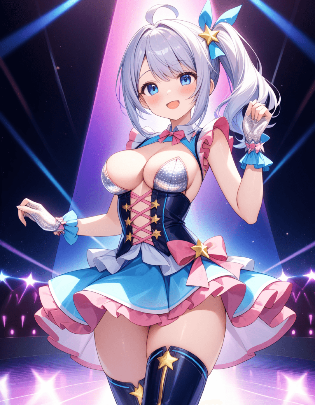 銀髪の少女が本を片手に旅するイラスト