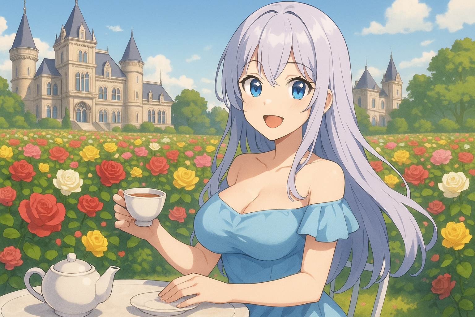 アニメ好きたちが語り合っている雰囲気のイラスト